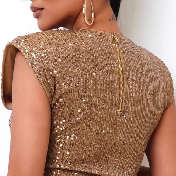 37 - SEQUIN BODYSUIT - CAMEL - Picture 4 of 8